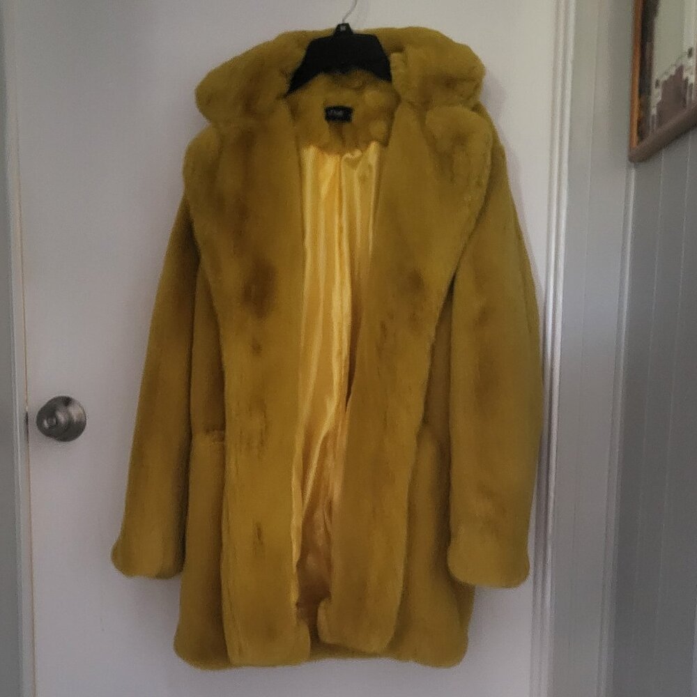 K.Zell (from Nasty Gal) Chartreuse Mustard Yellow Surfin’ Bird Faux Fur Coat